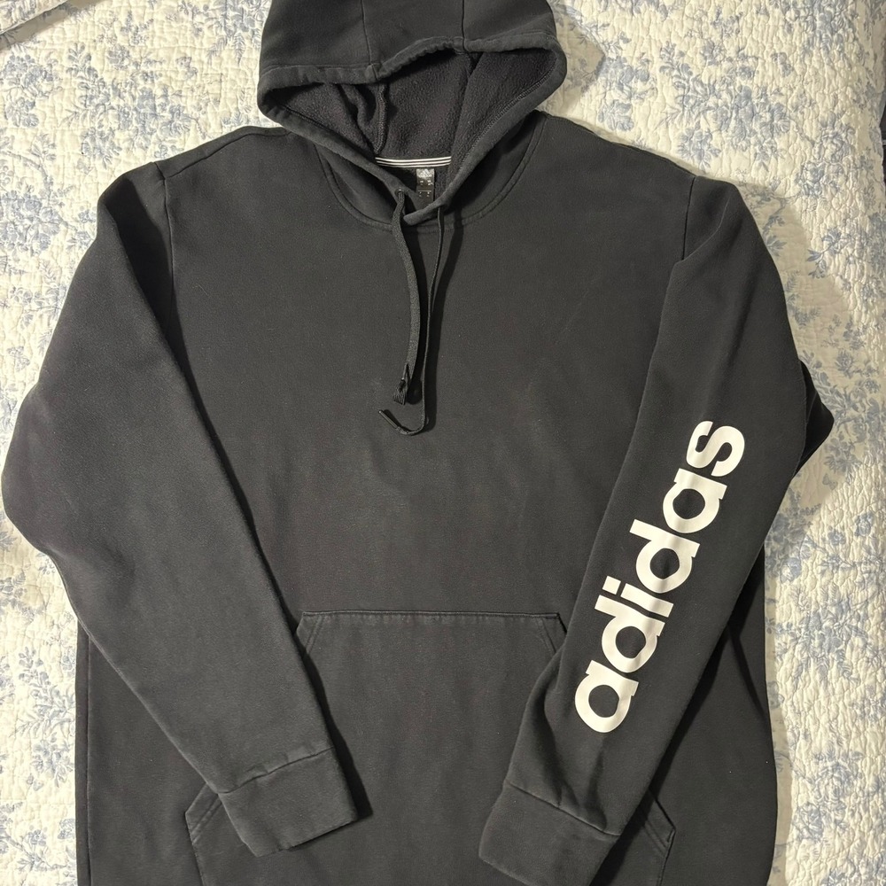 Adidas Black Hoodie, white "ADIDAS" printed on left arm, XL, NWOT